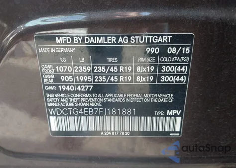 2015 Mercedes-Benz Gla 250 из США, поврежденный, VIN WDCTG4EB7FJ181881